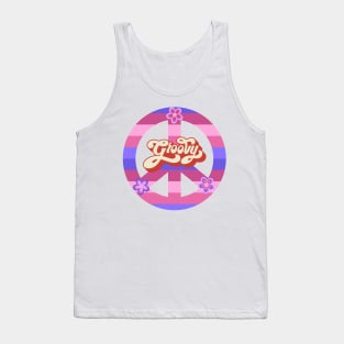 Groovy Pink Peace Sign - Vintage Love White Tank Top